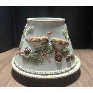 Ceramic Yankee Candle Shade & Plate Set With Bird & Pinecone Design